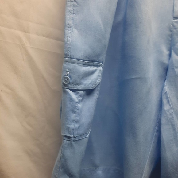 Ashro Jeshina 100% Linen Lt. Blue Capri 2 Cargo, front, back Pocket Pants 36" W - Picture 3 of 5